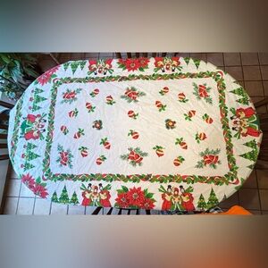 Vintage Rectangle Christmas Tablecloth - 66.5”L x 29”W